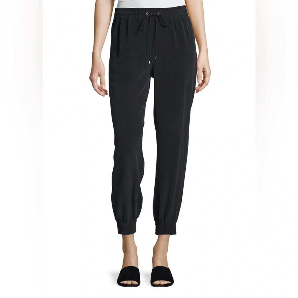 Theory Women 6 Linen Blend Jogger Pants Black Cortlandt Caliver Elastic Waist